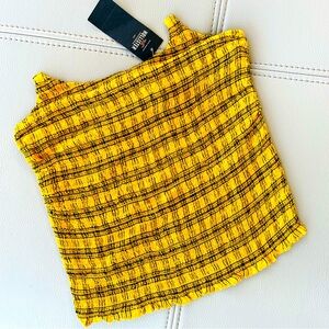 Hollister NWT! Decorative Plaid Skater Halter Top in Maize Yellow Size XS
